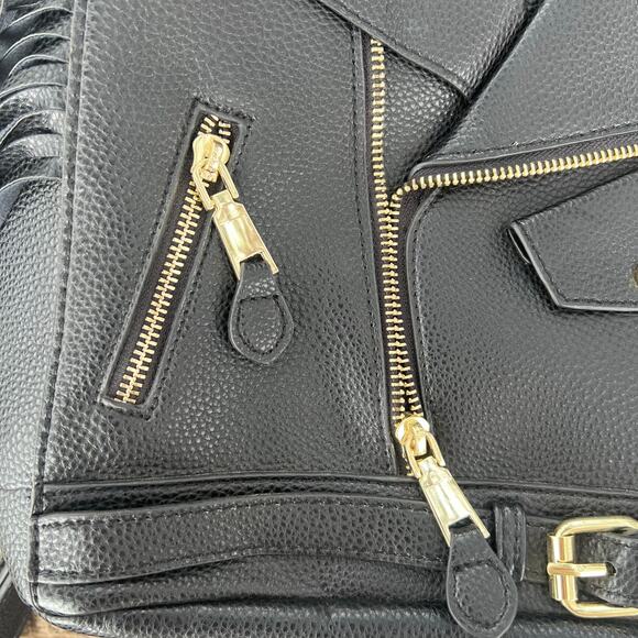 Moto Jacket Backpack Black Faux Leather Fringe Biker Punk Goth Alt Festival Bag main image 16